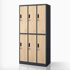 Šatňová skrinka BOZP 6-dverová antracitová/dub sonoma, 900x1850x450 mm: IGOR Eco Design