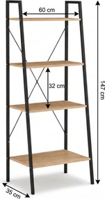 Knižnica TAYLOR SONOMA 4 police 147x60 cm, dub sonoma
