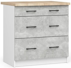 Spodná kuchynská skrinka s doskou OLIWIA S80 3SZ biela / betón