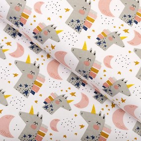 Biante Detský bavlnený behúň na stôl Sandra SA-562 Spiace jednorožce medzi hviezdičkami na bielom 45x140 cm