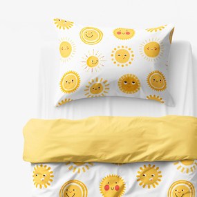 Goldea detské bavlnené obliečky duo - usmievavé slniečka so žltou 140 x 200 a 70 x 90 cm