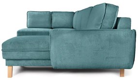 Tyrkysovomodrá menčestrová rozkladacia rohová pohovka (ľavý roh/do tvaru "U") Tori – Bonami Selection