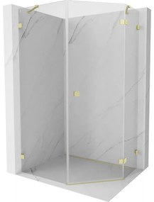 Mexen Lunar, päťuholníkový sprchový kút s pravým sklonom 80 x 100 cm, 8mm číre sklo, zlatý matný profil, 831-080P-100L-55-00-P