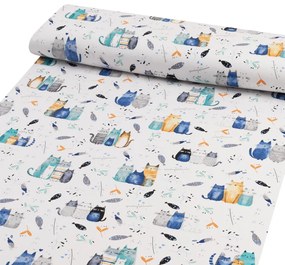 Biante Detské bavlnené posteľné obliečky do postieľky Sandra SA-653 Mačací svet modrý na bielom Do postieľky 100x135 a 40x60 cm