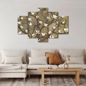 Obraz - Biele magnólie na kamennom murive (150x105 cm)