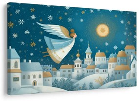 Vianočný obraz anjel nad zimnou dedinou