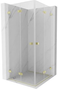 Mexen Lunar-F Duo, skladací sprchový kút 95 x 95 cm, 6mm číre sklo, zlatý matný profil, 836-095L-095P-55-00