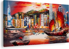 Obrázok - Victoria Harbor, Hong Kong, olejomaľba (90x60 cm)
