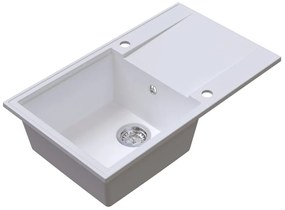 Sink Quality Sink55, kuchynský granitový drez 780x460x215 mm + chrómový sifón, biela, SKQ-SINK.W.1KDOL.X