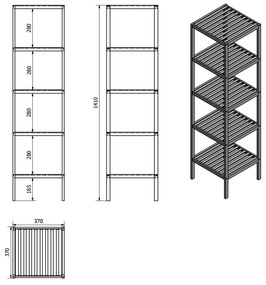 Aqualine, BAMBUS policový regál 37x37x140cm, 5 políc, bambus, BI005