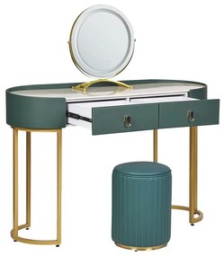 Toaletný stolík s 2 zásuvkami a LED zrkadlom tmavozelená/zlatá VINAX Beliani
