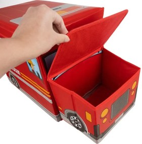 eCarla 2. akosť - Úložný detský box a taburet pre deti, POŽIARNE VOZIDLO - hasiči, červený