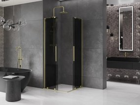Mexen Velar L Duo, sprchový kút s posuvnými dverami 90 x 90 cm, 8mm šedé sklo, zlatá matná, 871-090-090-02-43-55