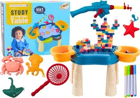 LEAN Toys Multifunkčný stôl 4v1 Bloky Rybárska kresba Modrá