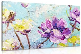 Obraz maľované fialové a žlté kvety - 120x80