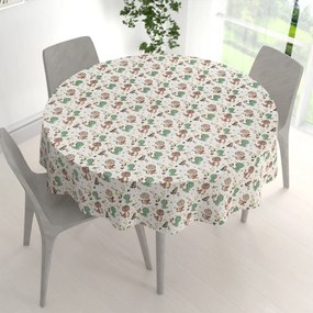 Biante Detský bavlnený okrúhly obrus Sandra SA-657 Zeleno-hnedé dinosaury na bielom Ø 80 cm