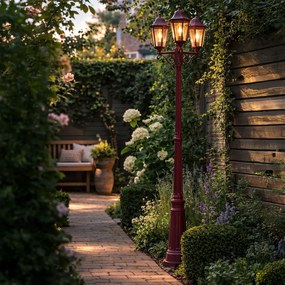 Klasická vonkajšia lampa tmavočervená 220 cm 3-svetlá IP44 - Havana