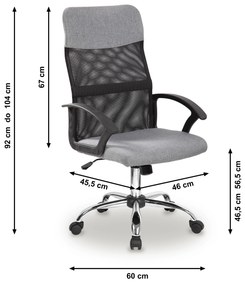 Otočná kancelárska stolička so sieťovaným operadlom, šedá
