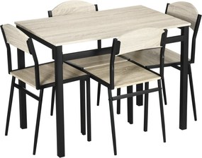 HOMCOM Sada do jedálne 5 kusov s 1 obdĺžnikovým stolom a 4 stoličkami, z ocele a MDF, čierna a dubová | Aosom