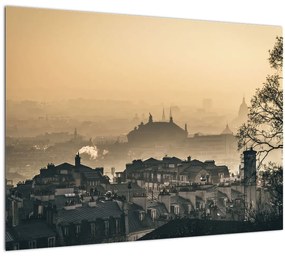 Sklenený obraz - Mesto pod hmlou (70x50 cm)