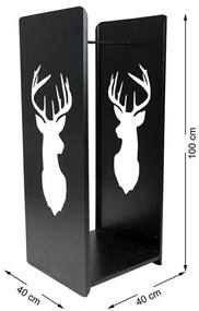 Kovový stojan na drevo Deer, 40x100 cm, čierna