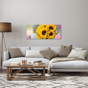 Obraz svadobnej kytice zo slnečníc (120x50 cm)