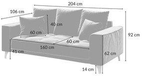 Trojmiestna pohovka chloe 204 cm zamat modrá MUZZA