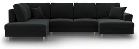 Čierna zamatová rozkladacia/s úložným priestorom rohová pohovka (ľavý roh/do "U") Kyoto – Cosmopolitan Design