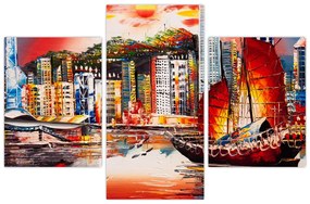 Obrázok - Victoria Harbor, Hong Kong, olejomaľba (90x60 cm)