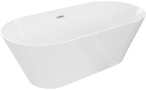 Mexen Luna, Slim voľne stojaca vaňa 170 x 75 cm, biela, prepad brúsený nikel, 52041707500-97