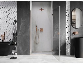 Mexen Lunar-B, výklopné pravé sprchové dvere 65 cm, 8mm číre sklo, ružové zlato profil, 832-065-000-60-00-P