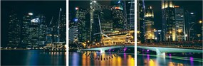 Obraz nočného Singapuru (s hodinami) (90x30 cm)
