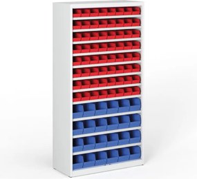 Regál s plastovými boxmi BASIC so zadnou stenou - 1800 x 400 x 920 mm, 64x A, 24x B