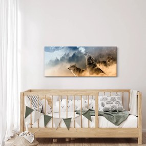 Obraz - vlci vyjúci na mesiac (120x50 cm)