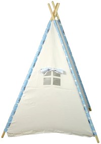 LEAN TOYS Detský Indiánsky teepee stan  bielo-modrý