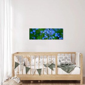 Obraz modrých kvetín (s hodinami) (90x30 cm)