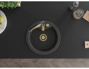 Mexen Diego, 1-komorový granitový drez 488x488x167 mm a drezová batéria Aster, čierna škvrnitá, 6512-76-73450-57-G