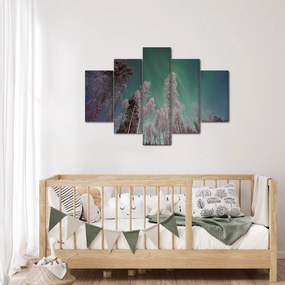 Obraz polárna žiara nad zamrznutými stromami (150x105 cm)