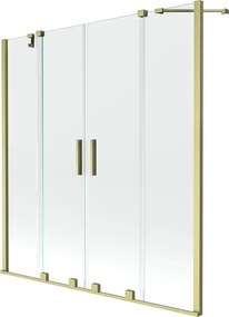 Mexen Velar Duo, 2-krídlová posuvná vaňová zástena 160 x 150 cm, 8mm číre sklo, zlatý matný profil, 896-160-000-02-55