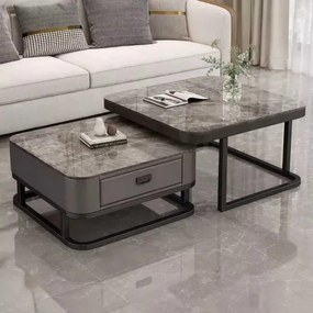 LuxuryForm DESIGN Konferenčný stolík ARAGON 70 × 70 / 60 × 60 cm – sivý / sivý mramor (set 2 ks)