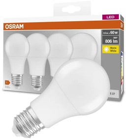 4PAK LED žiarovka E27 A60 8,5W = 60W 806lm 2700K Warm 300° OSRAM Base