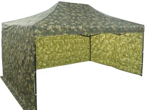 Rýchlorozkladací nožnicový stan 3x4,5m – oceľový, 1 bočná plachta, Béžová
