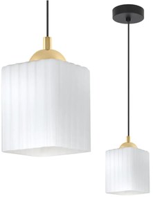 Závesné svietidlo Riffle Square, 1x biele sklenené tienidlo, b/g