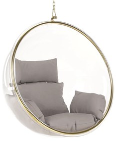 Závesné kreslo, transparentná/zlatá/sivá, BUBBLE NEW TYP 1