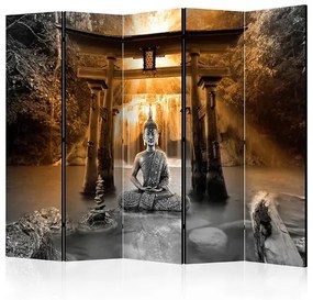Paraván - Buddha Smile (Orange) II [Room Dividers] Veľkosť: 225x172, Verzia: Akustický