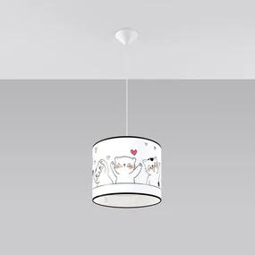Detské závesné svietidlo Cat, 1x plastové tienidlo so vzorom, (fi 30cm)