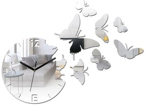 Nástěnné samolepící hodiny Motýl 28 cm zrcadlové