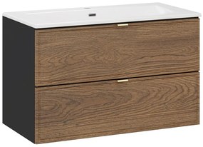 Závesná skrinka Talia Casella so zápustným umývadlom 80 cm čierny mat/dub casella