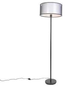 Dizajnová stojaca lampa čierna s čiernym a bielym tienidlom 47 cm - Simplo