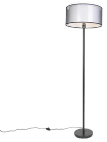 Dizajnová stojaca lampa čierna s čiernym a bielym tienidlom 47 cm - Simplo
